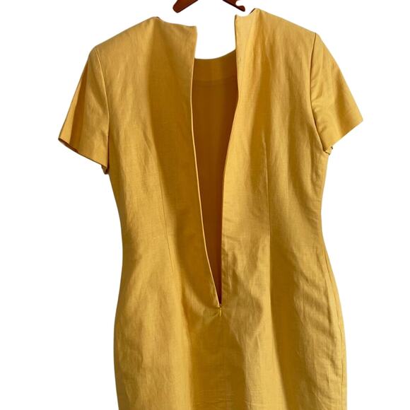 Yellow/Gold Linen Blend Tiered Short Sleeve Sheath Dress, Size 10 - Picture 6 of 12